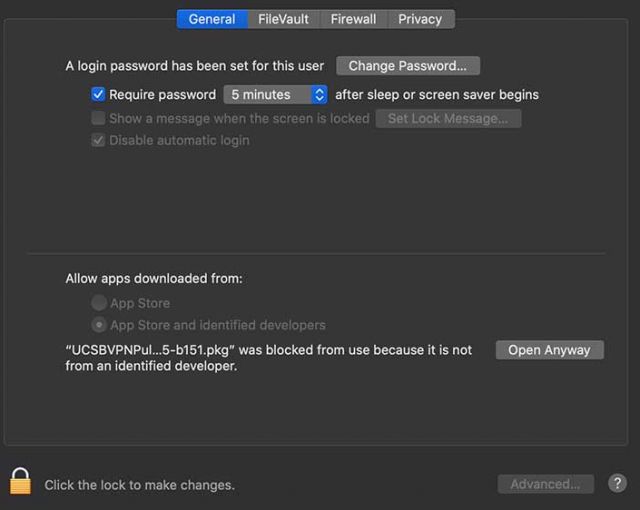 Go to security to allow download