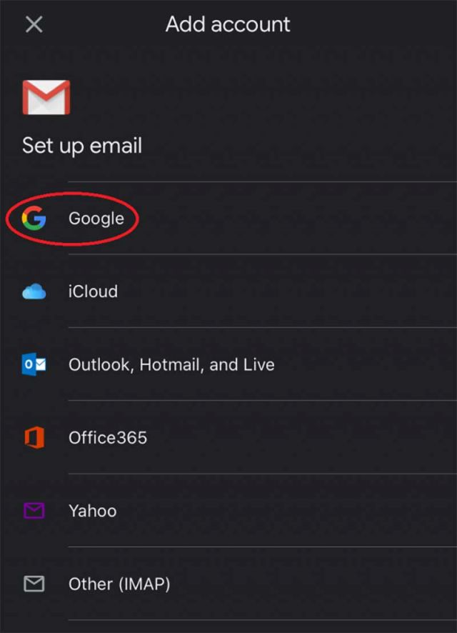 Select Google account type