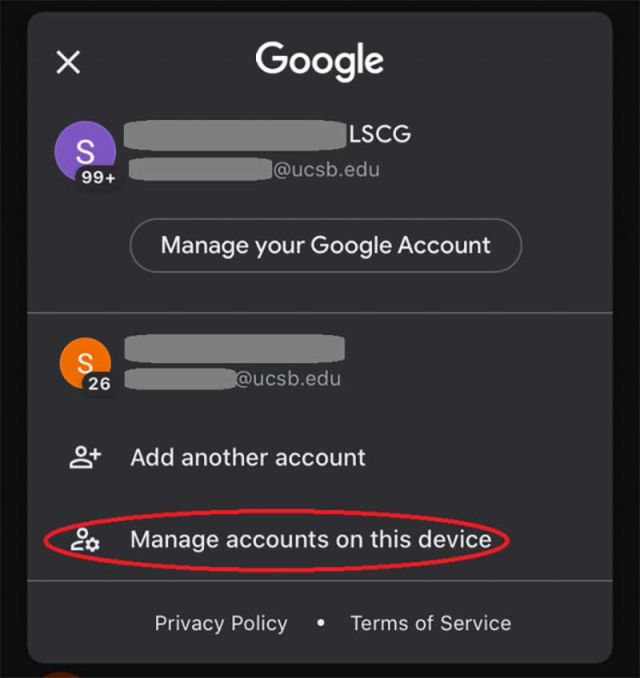 Manage accounts on this device