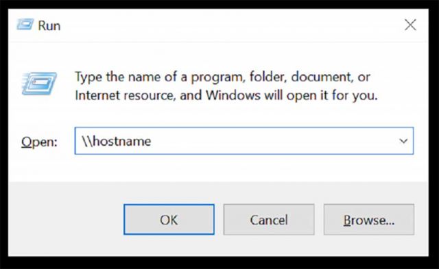 Open Run and type hostname
