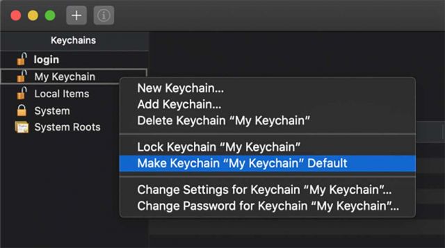Set keychain as default