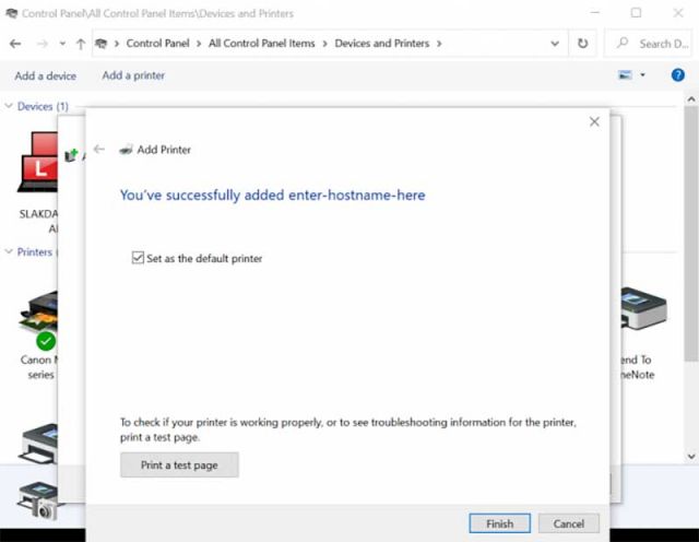 Set as default printer and click finish