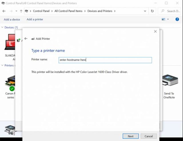 Enter hostname as printer name