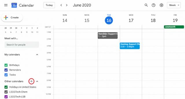 Plus sign beside "Other Calendars"